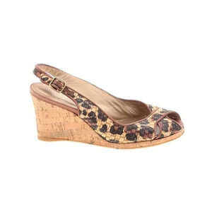 Stuart Weitzman Animal Print Wedge Peep Toe Pumps